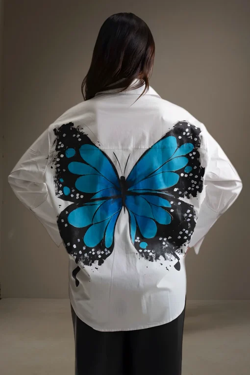 Oxford-Shirt-Painted-Blue-Butterfly