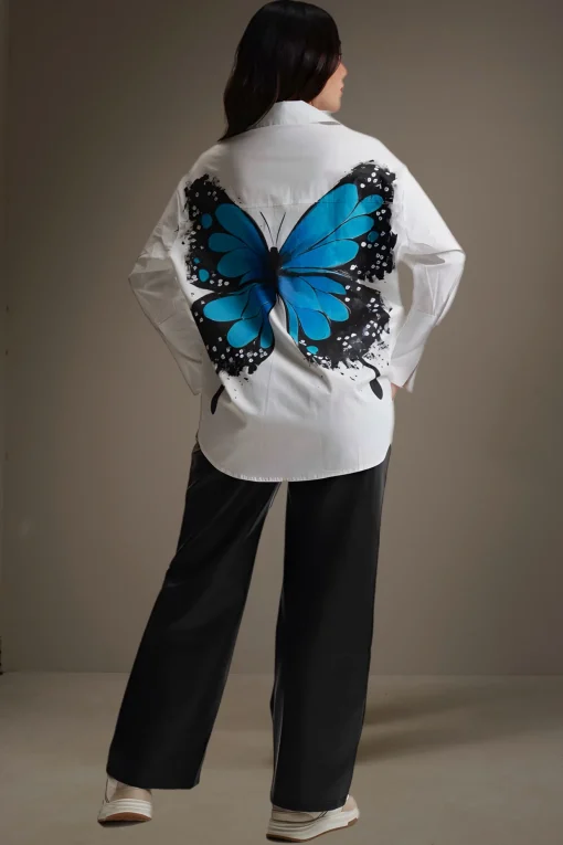 Oxford-Shirt-Painted-Blue-Butterfly