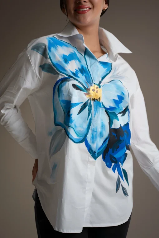 Oxford-Shirt-Painted-Blue-Flower