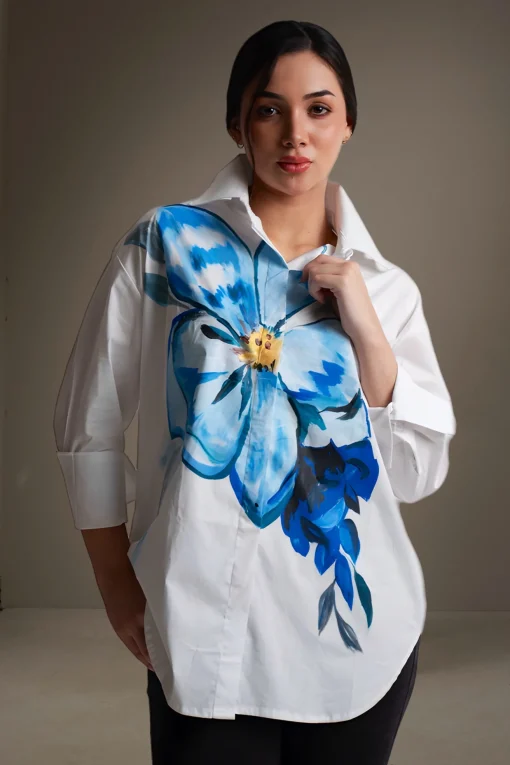Oxford-Shirt-Painted-Blue-Flower