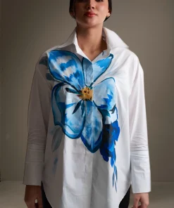 Oxford-Shirt-Painted-Blue-Flower