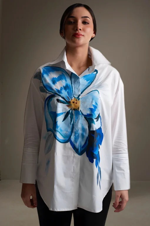 Oxford-Shirt-Painted-Blue-Flower